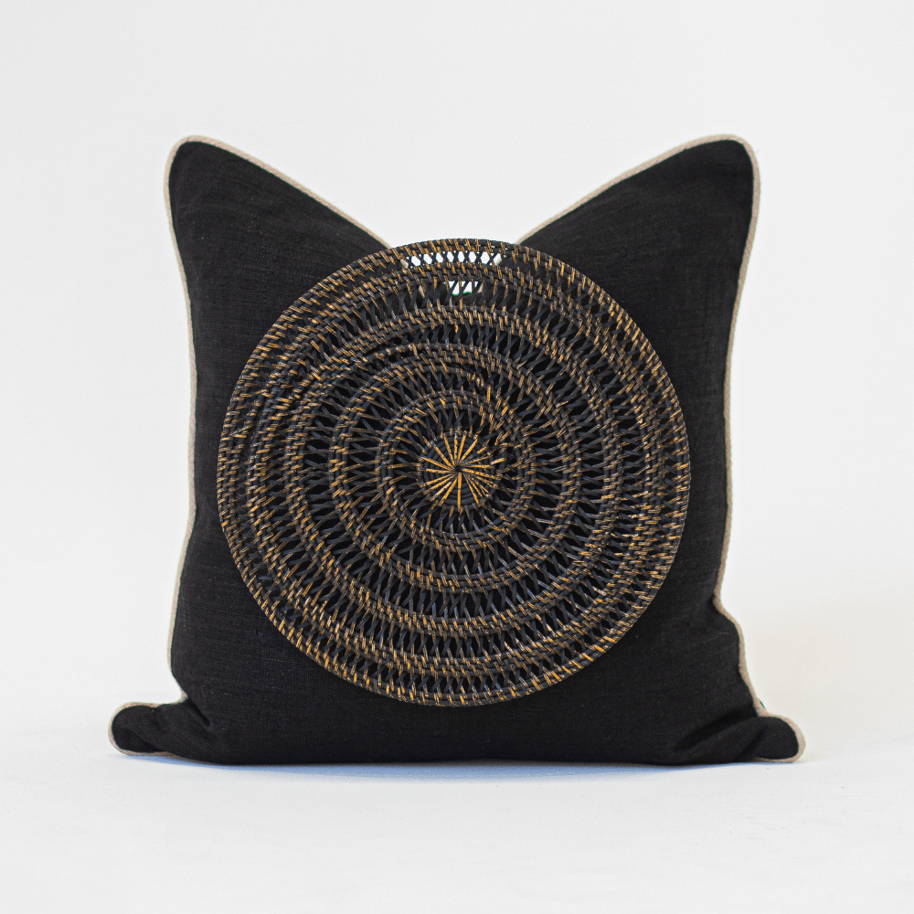 Bandhini - Design House Lounge Cushion Black with Natural Piping Weave Place Mat Chocolate Lounge Cushion 55 x 55cm