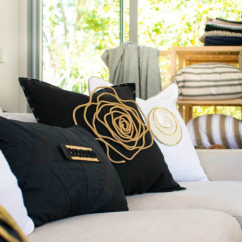Bandhini Design House Lounge Cushion Bling String Black & Natural Lounge Cushion 55 x 55cm