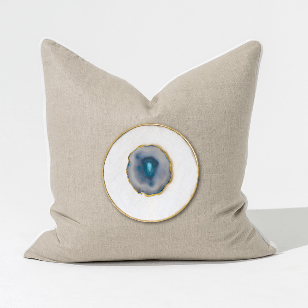 Bandhini Design House Lounge Cushion Blue Agate Slice Natural & White Lounge Cushion 55 x 55cm