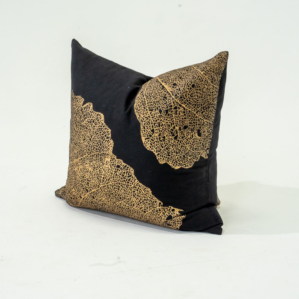 Bandhini Design House Lounge Cushion Bone Leaf Black Lounge Cushion 55 x 55cm
