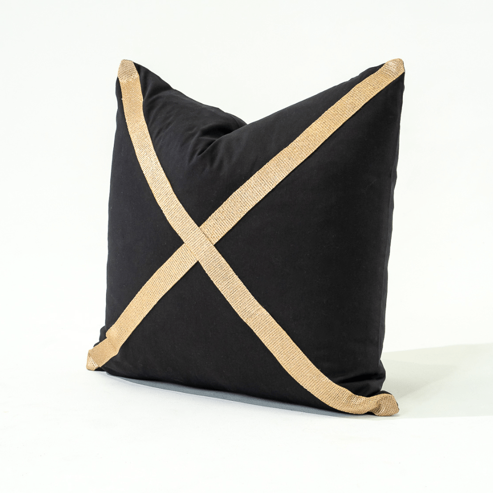 Bandhini Design House Lounge Cushion Braid Gold Cross Black Lounge Cushion 55 x 55cm