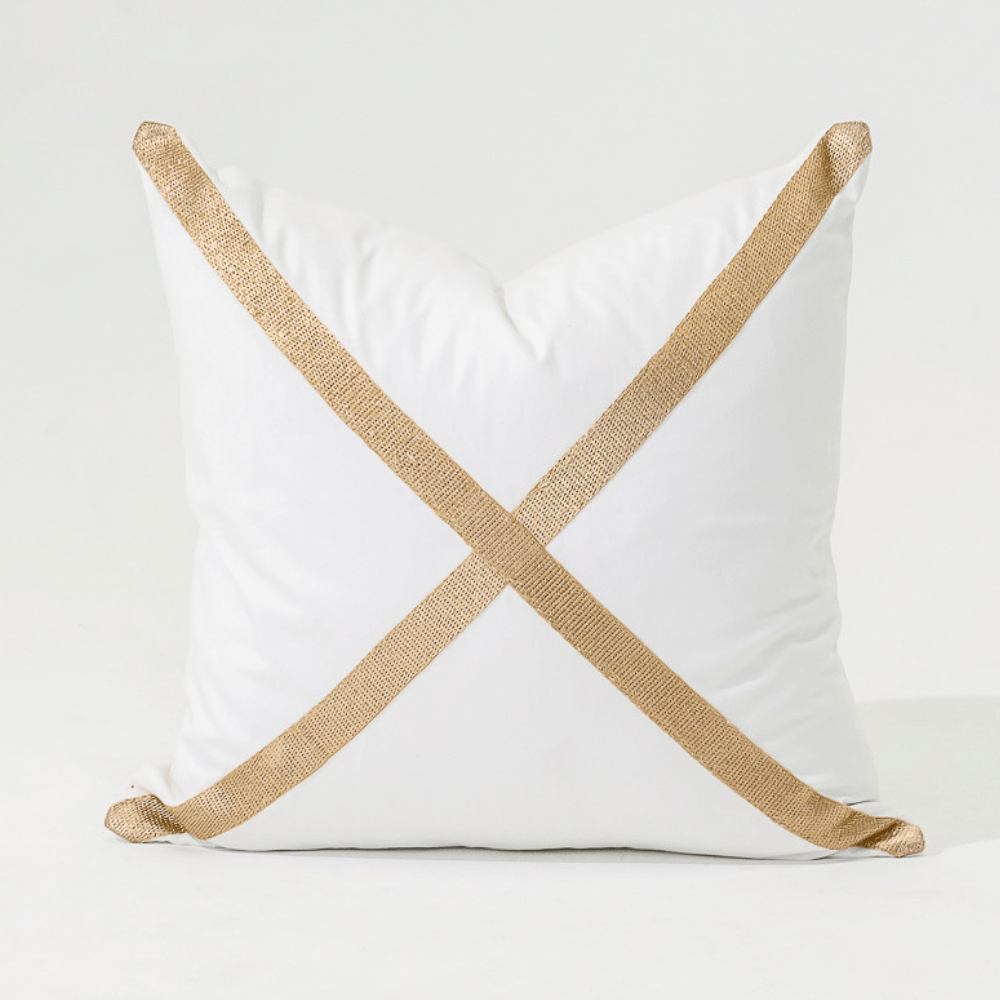 Bandhini Design House Lounge Cushion Braid Gold Cross White Lounge Cushion 55 x 55cm