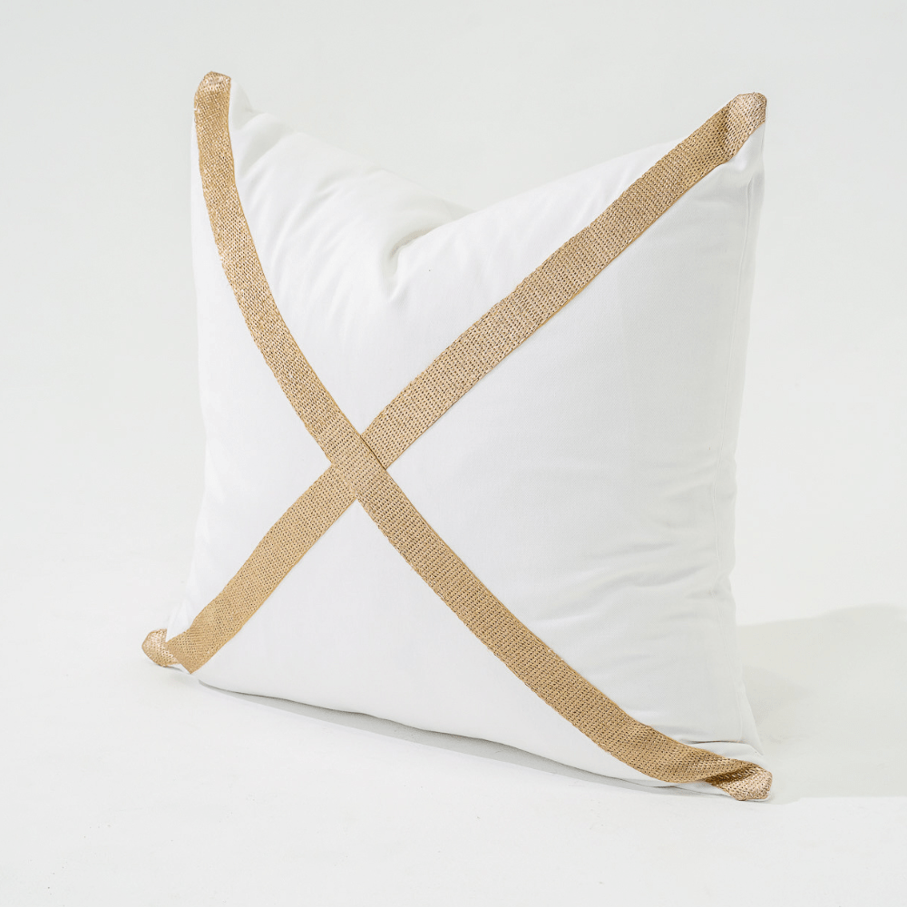 Bandhini Design House Lounge Cushion Braid Gold Cross White Lounge Cushion 55 x 55cm