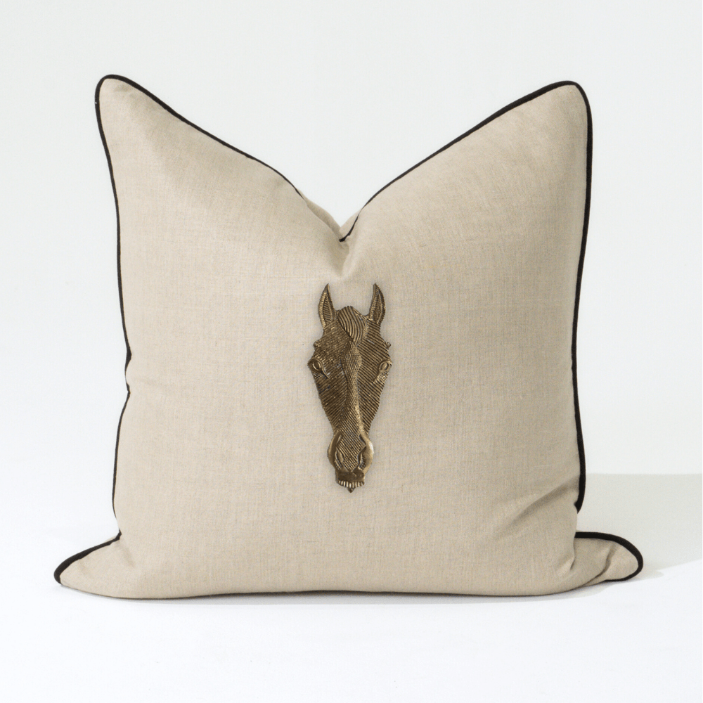 Bandhini Design House Lounge Cushion Creature Metal Horse Head Natural & Black Lounge Cushion 55 x 55cm