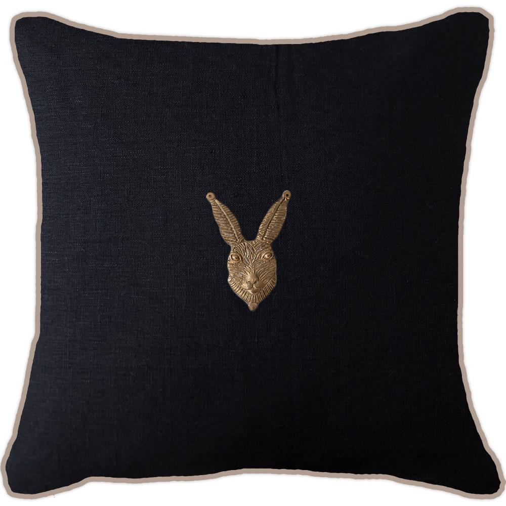 Bandhini Design House Lounge Cushion Creature Metal Rabbit Head Black & Natural Lounge Cushion 55 x 55cm