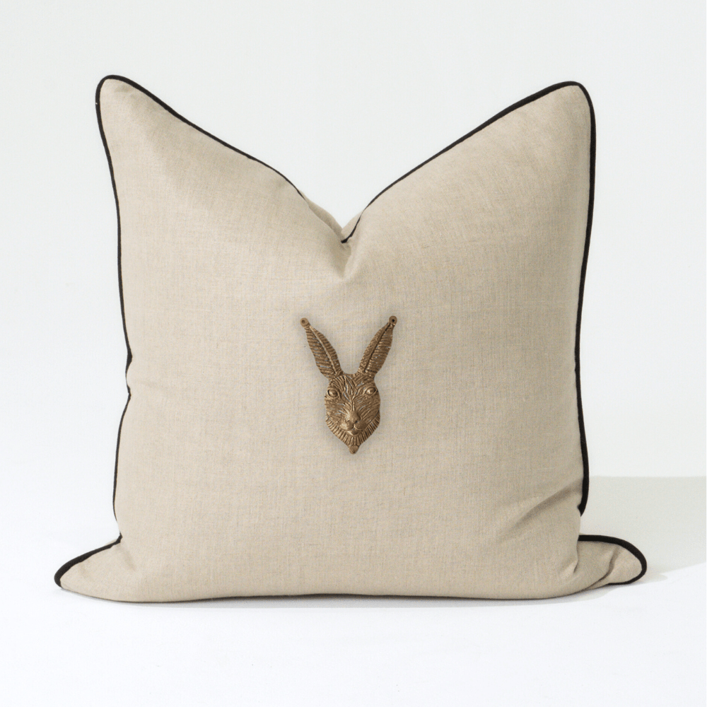 Bandhini Design House Lounge Cushion Creature Metal Rabbit Head Natural & Black Lounge Cushion 55 x 55cm