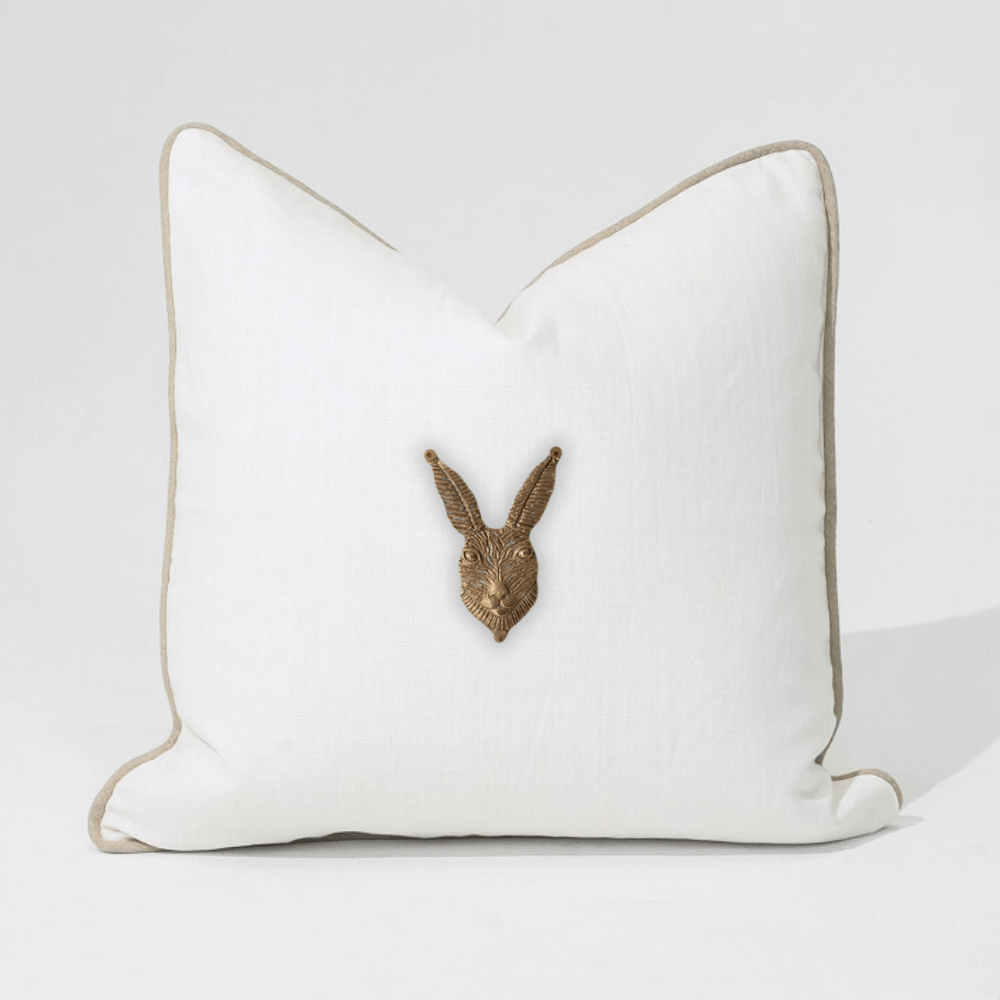 Bandhini Design House Lounge Cushion Creature Metal Rabbit Head White & Natural Lounge Cushion 55 x 55cm