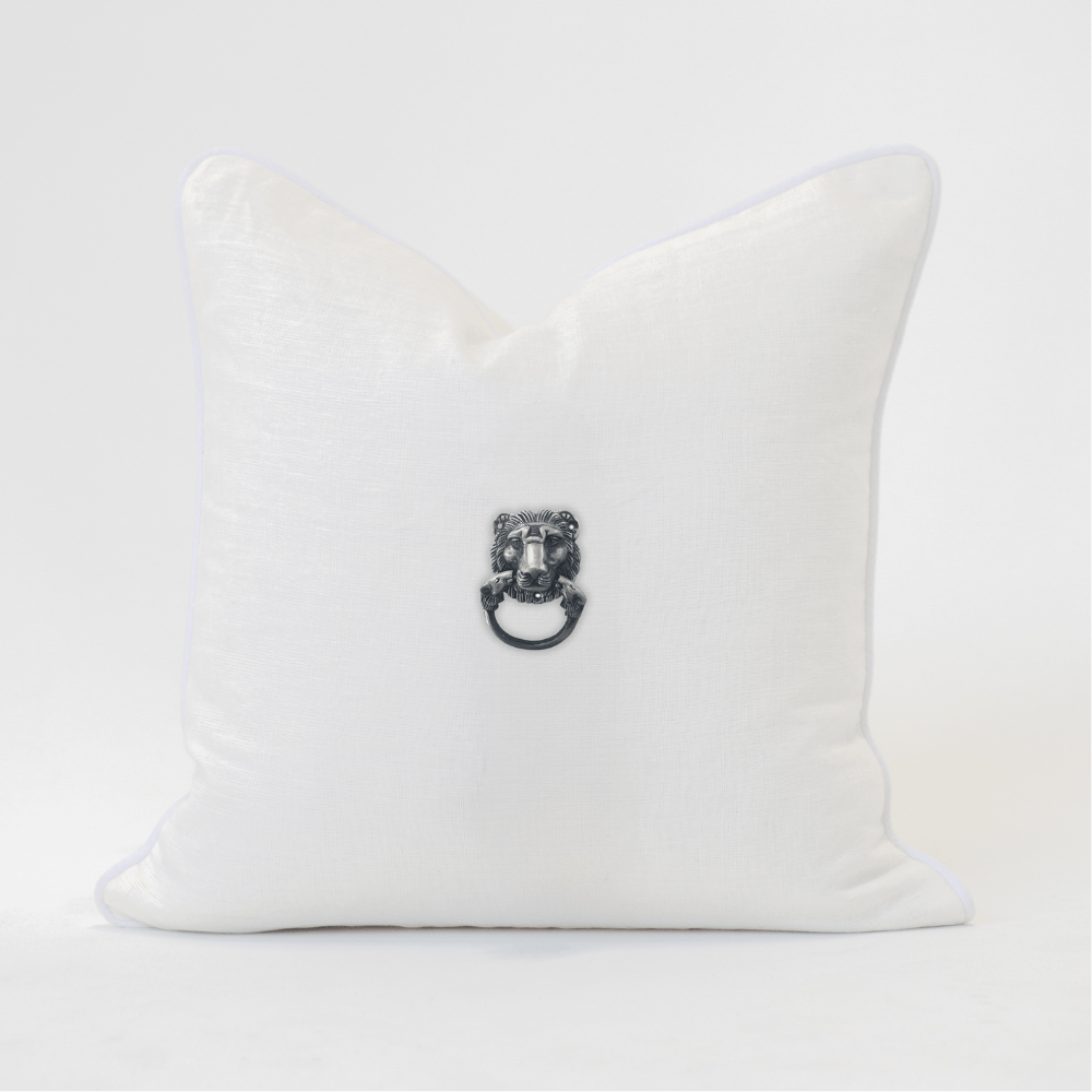 Bandhini Design House Lounge Cushion Creature Metal Silver Lion Head White & White Lounge Cushion 55 x 55cm