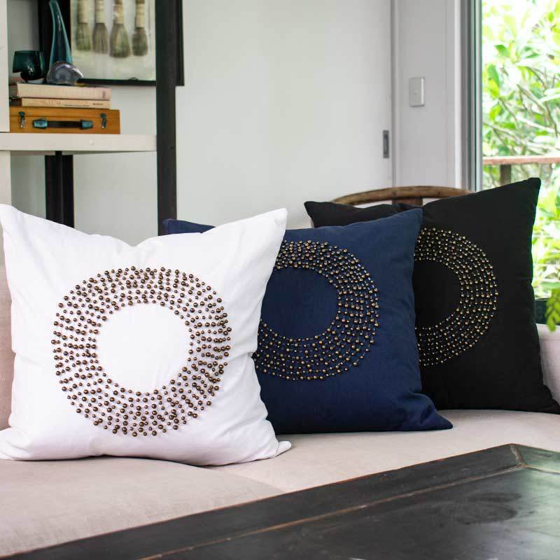 Bandhini Design House Lounge Cushion Disc Bead Black Lounge Cushion 55 x 55cm