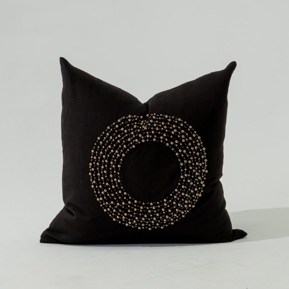 Bandhini Design House Lounge Cushion Disc Bead Black Lounge Cushion 55 x 55cm
