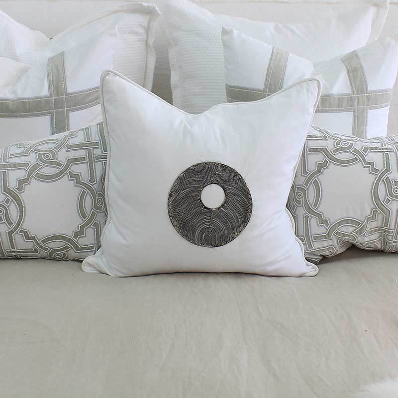 Bandhini Design House Lounge Cushion Disc Silver Natural & White Lounge Cushion 55 x 55cm