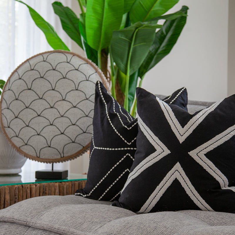Bandhini Design House Lounge Cushion Dot Crop Lines Beige Black Lounge Cushion 55 x 55cm