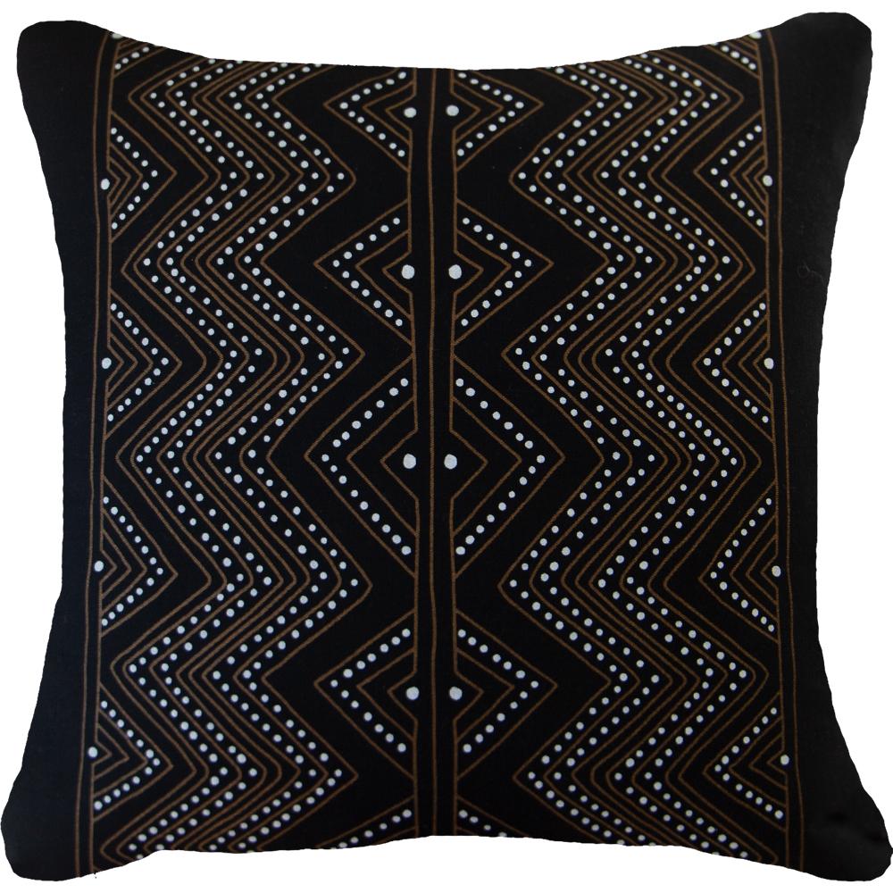 Bandhini Design House Lounge Cushion Dreamtime Dot Zig Zag Stripe Black Lounge Cushion 55 x 55cm
