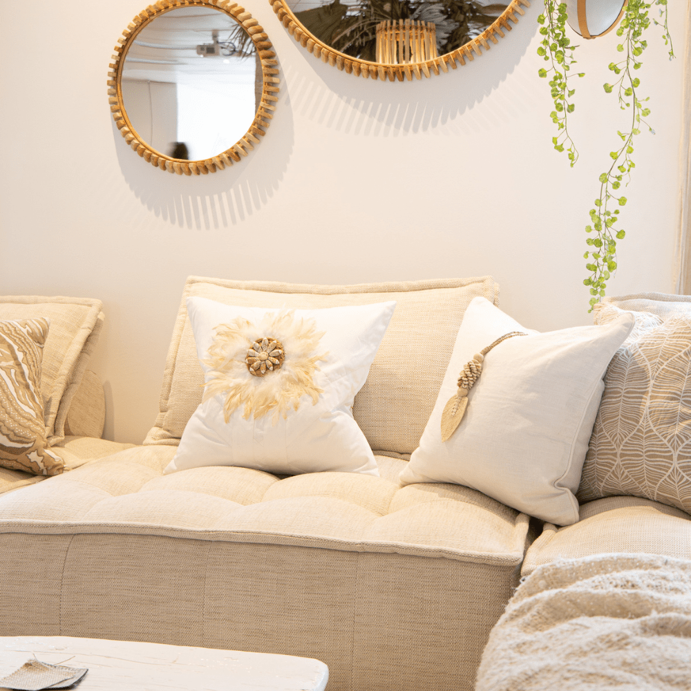 Bandhini Design House Lounge Cushion Feather Shell White Juju Natural & White Lounge Cushion 55 x 55cm