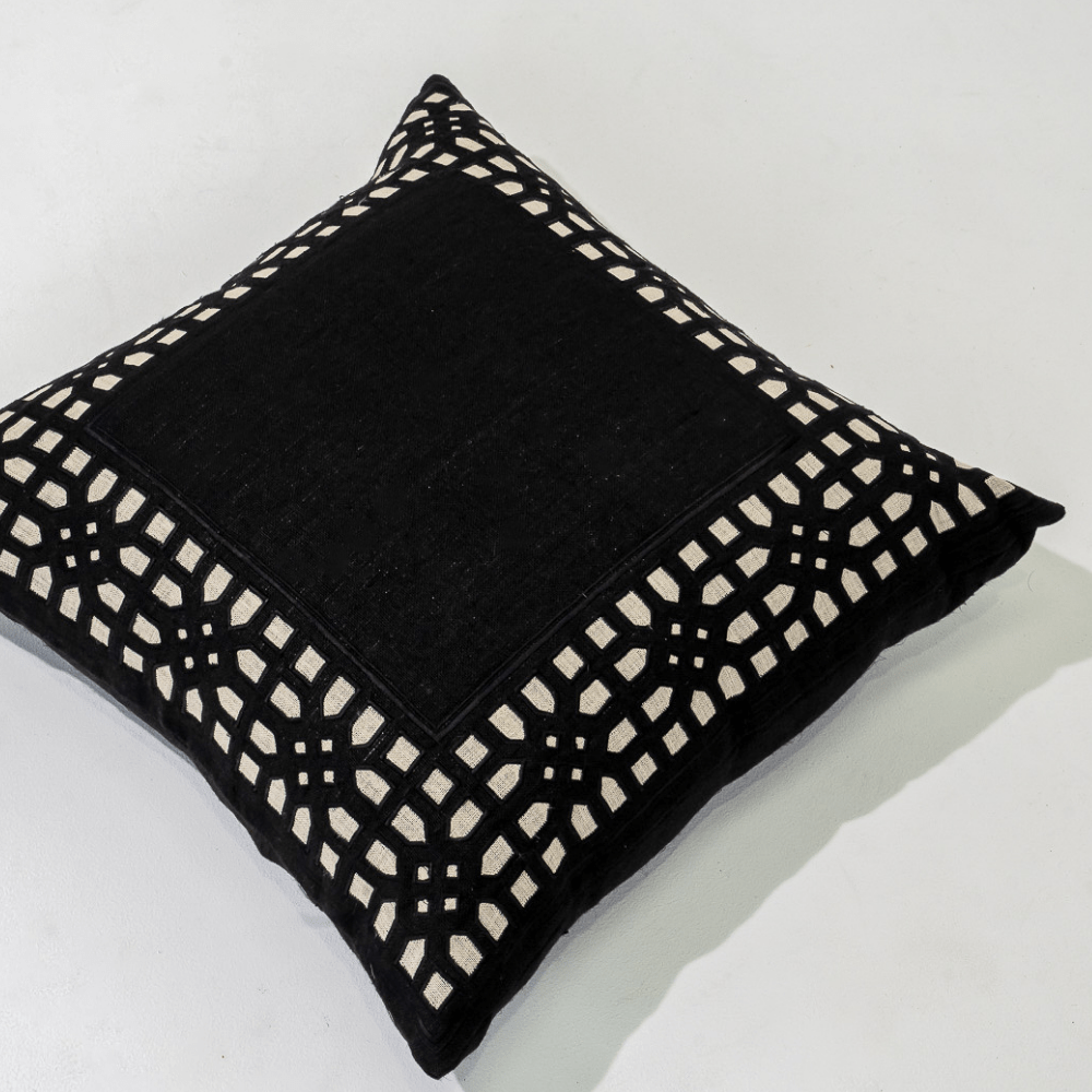 Bandhini Design House Lounge Cushion Global Morocco Linen Black Lounge Cushion 55 x 55cm