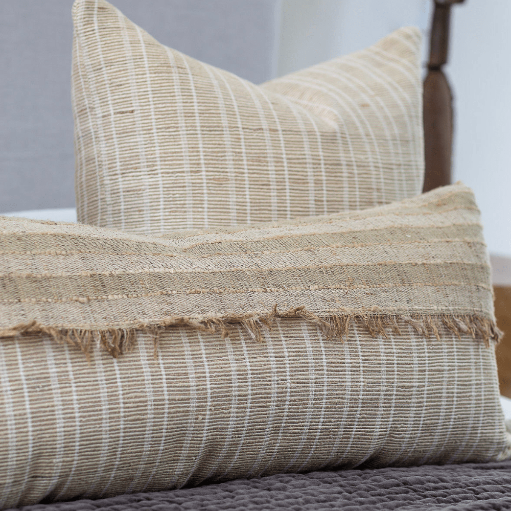 Bandhini - Design House Lounge Cushion Global Weave Fringe Natural Long Lumbar Cushion 35 x 90cm