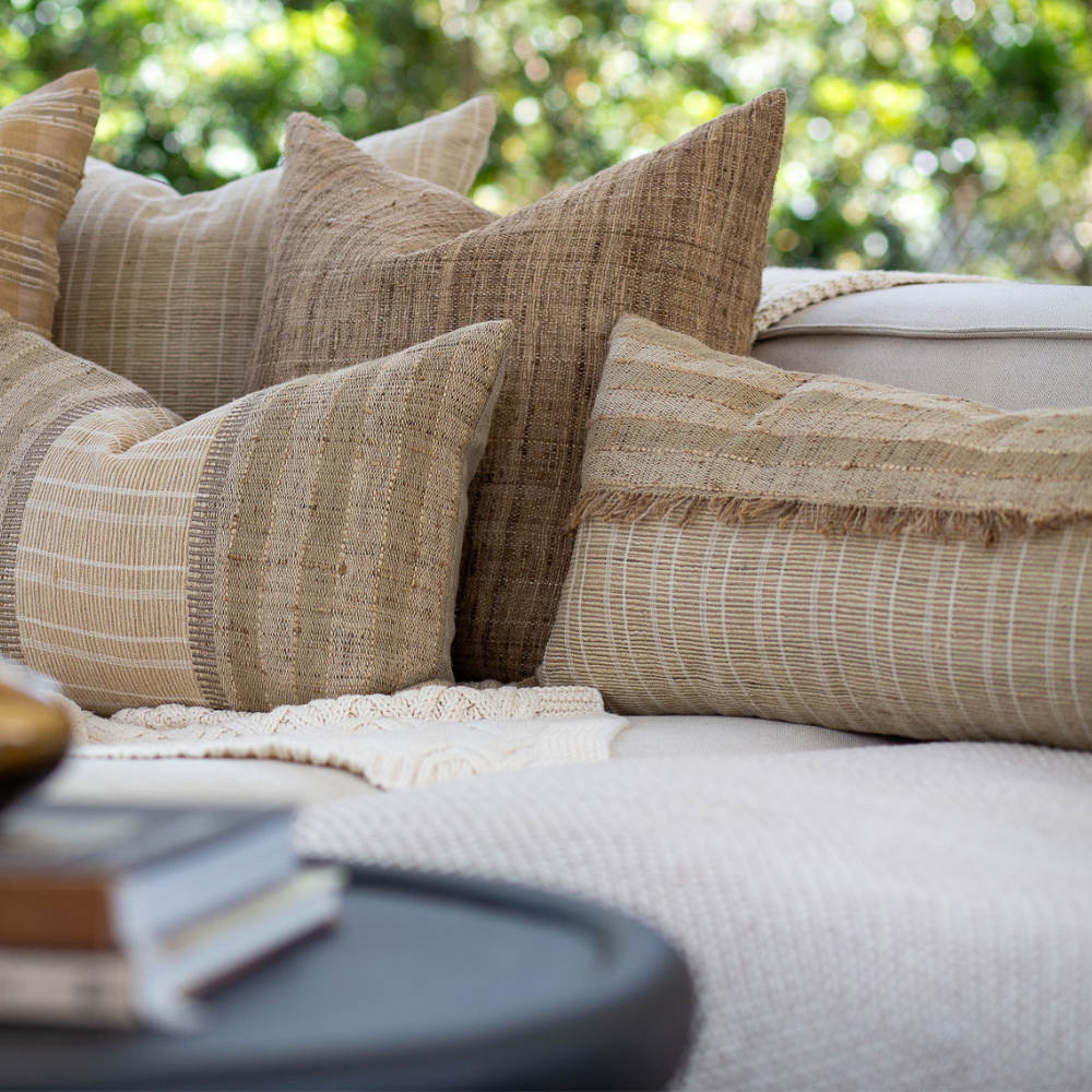 Bandhini - Design House Lounge Cushion Global Weave Fringe Natural Long Lumbar Cushion 35 x 90cm
