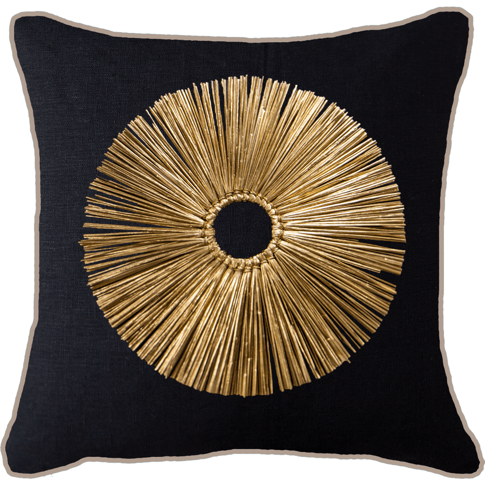 Bandhini Design House Lounge Cushion Gold Grass Ring Black & Natural Lounge Cushion 55 x 55cm