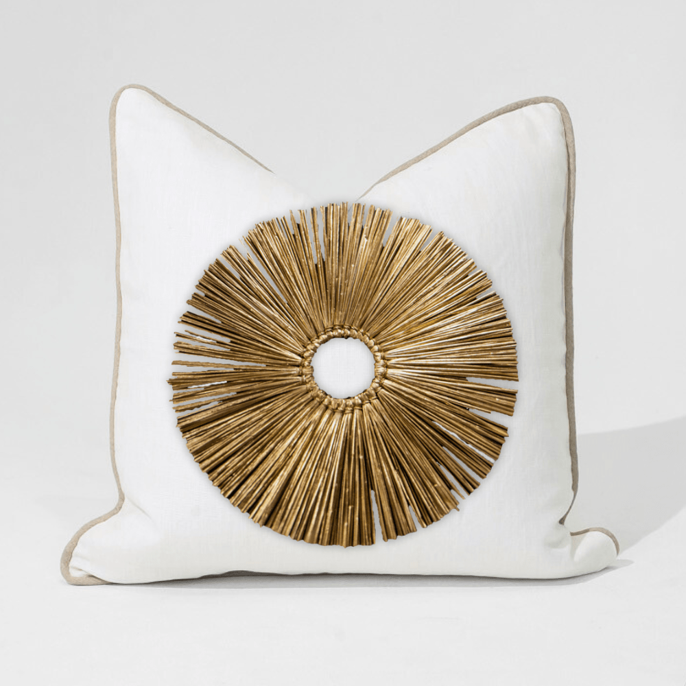 Bandhini Design House Lounge Cushion Gold Grass Ring White & Natural Lounge Cushion 55 x 55cm