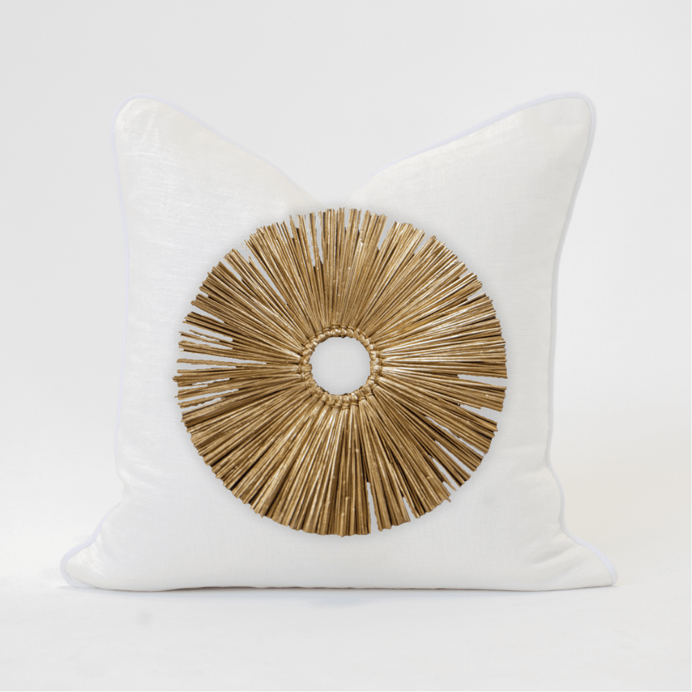 Bandhini Design House Lounge Cushion Gold Grass Ring White & White Lounge Cushion 55 x 55cm