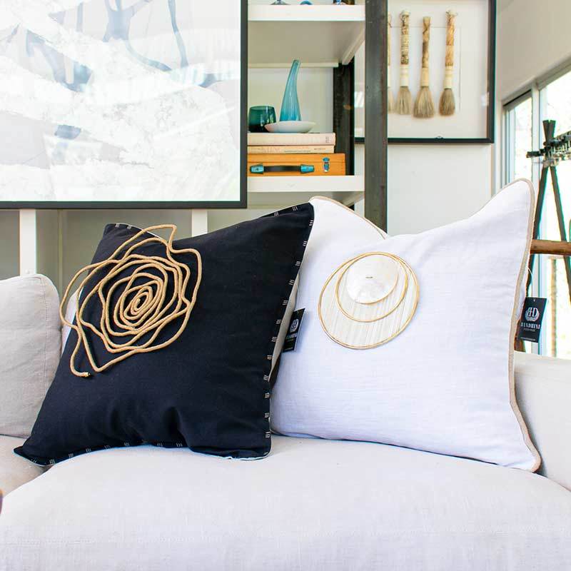 Bandhini Design House Lounge Cushion Gold Shell Disc Natural & White Lounge Cushion 55 x 55cm