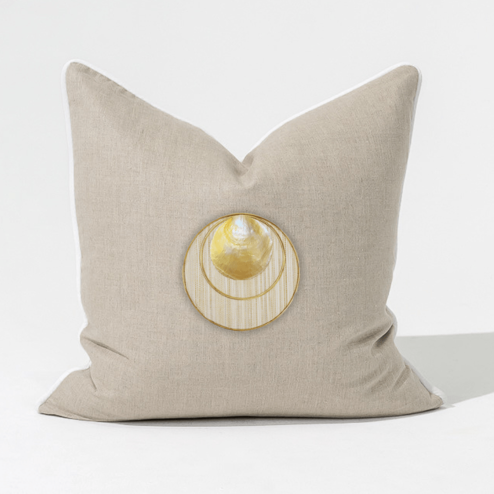 Bandhini Design House Lounge Cushion Gold Shell Disc Natural & White Lounge Cushion 55 x 55cm