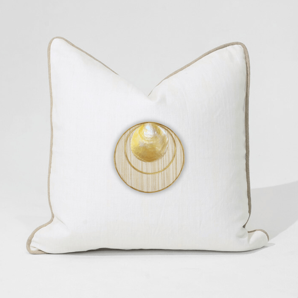 Bandhini Design House Lounge Cushion Gold Shell Disc White & Natural Lounge Cushion 55 x 55cm