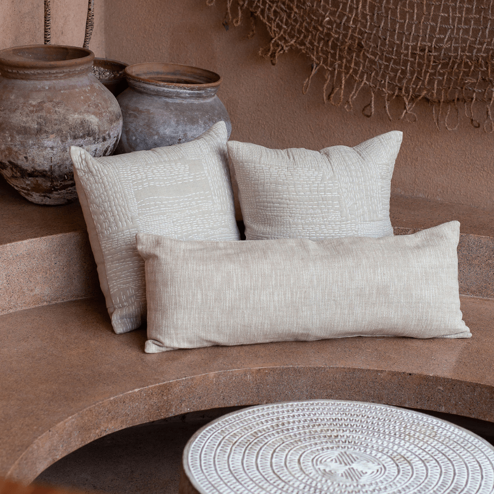 Bandhini Design House Lounge Cushion Gudri Patch Stitch Natural Lounge Cushion 55 x 55cm