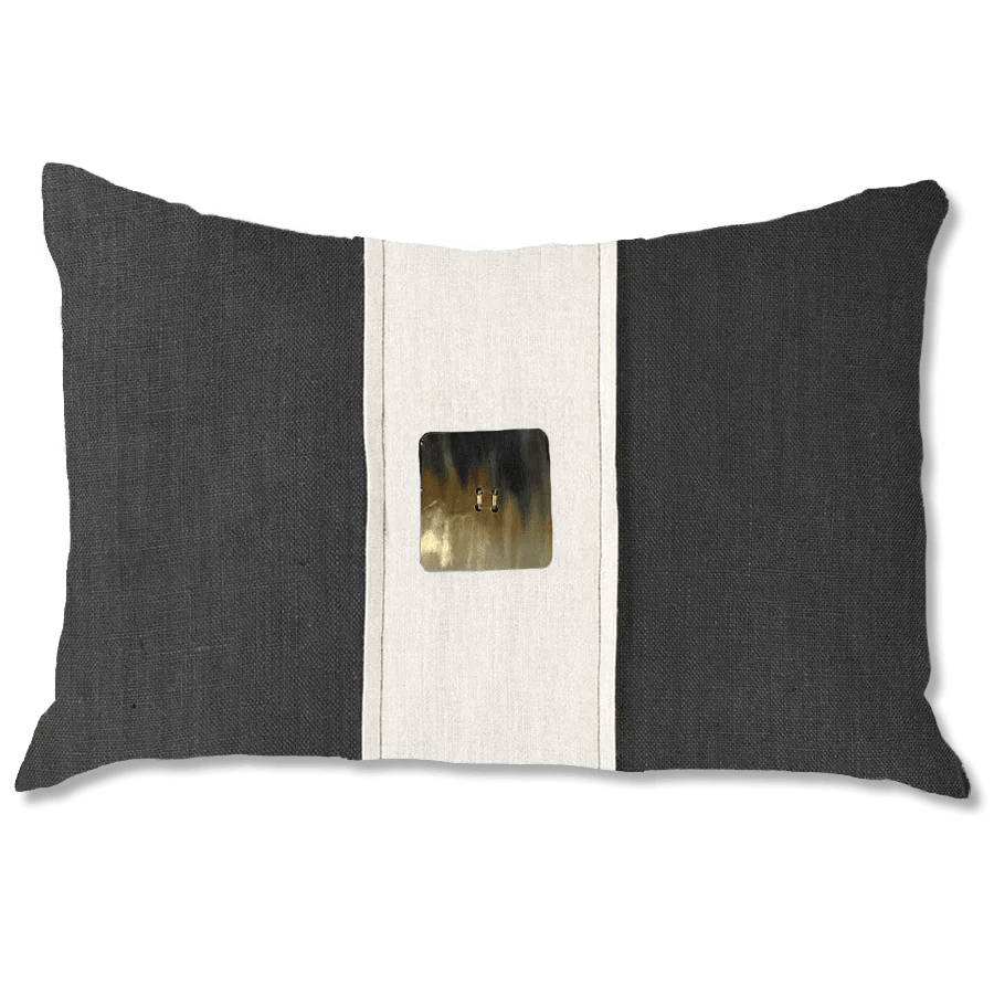 Bandhini Design House Lounge Cushion Horn Button Black & Natural Lumbar Cushion 35 x 53cm
