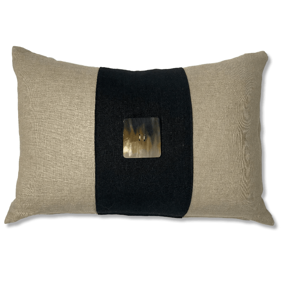 Bandhini Design House Lounge Cushion Horn Button Natural & Black Lumbar Cushion 35 x 53cm