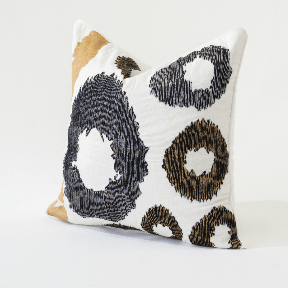 Bandhini Design House Lounge Cushion Ikat Agate Cluster Embroidery Black Lounge Cushion 55 x 55cm