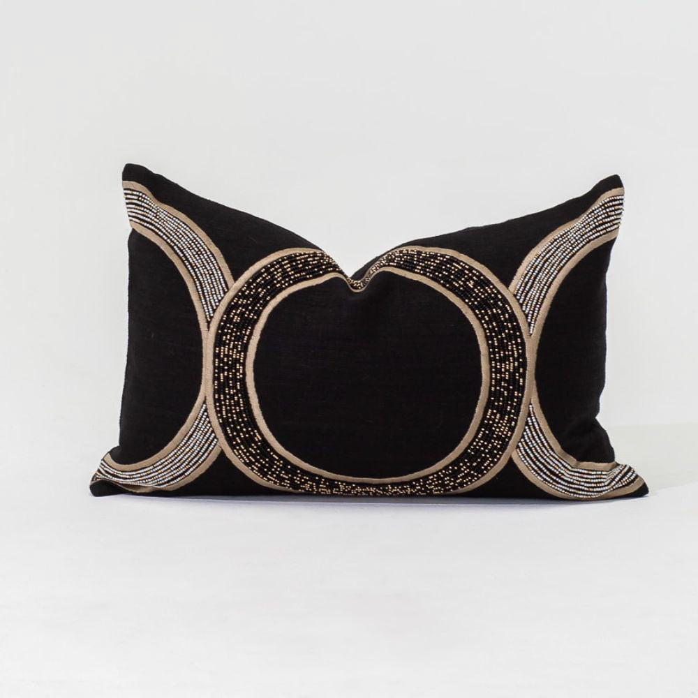 Bandhini Design House Lounge Cushion Inter Coco Beads Black Lumbar Cushion 35 x 53cm