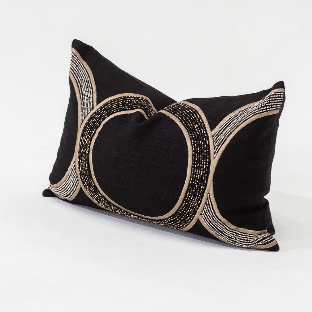 Bandhini Design House Lounge Cushion Inter Coco Beads Black Lumbar Cushion 35 x 53cm