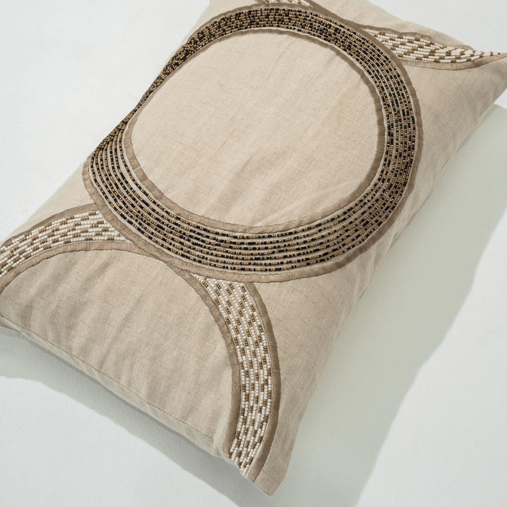 Bandhini Design House Lounge Cushion Inter Coco Beads Natural Lumbar Cushion 35 x 53cm