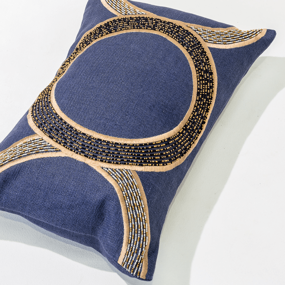 Bandhini Design House Lounge Cushion Inter Coco Beads Navy Lumbar Cushion 35 x 53cm