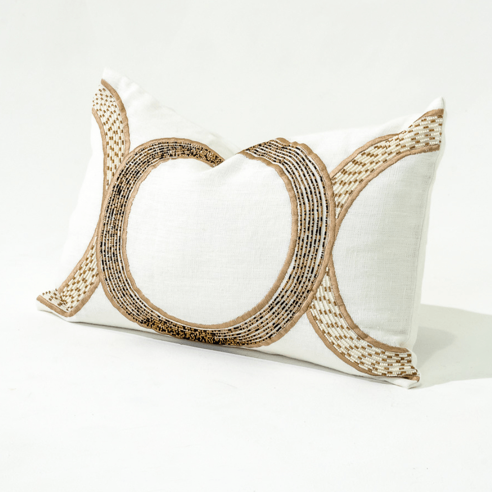 Bandhini Design House Lounge Cushion Inter Coco Beads White Lumbar Cushion 35 x 53cm