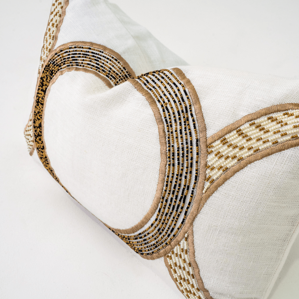 Bandhini Design House Lounge Cushion Inter Coco Beads White Lumbar Cushion 35 x 53cm