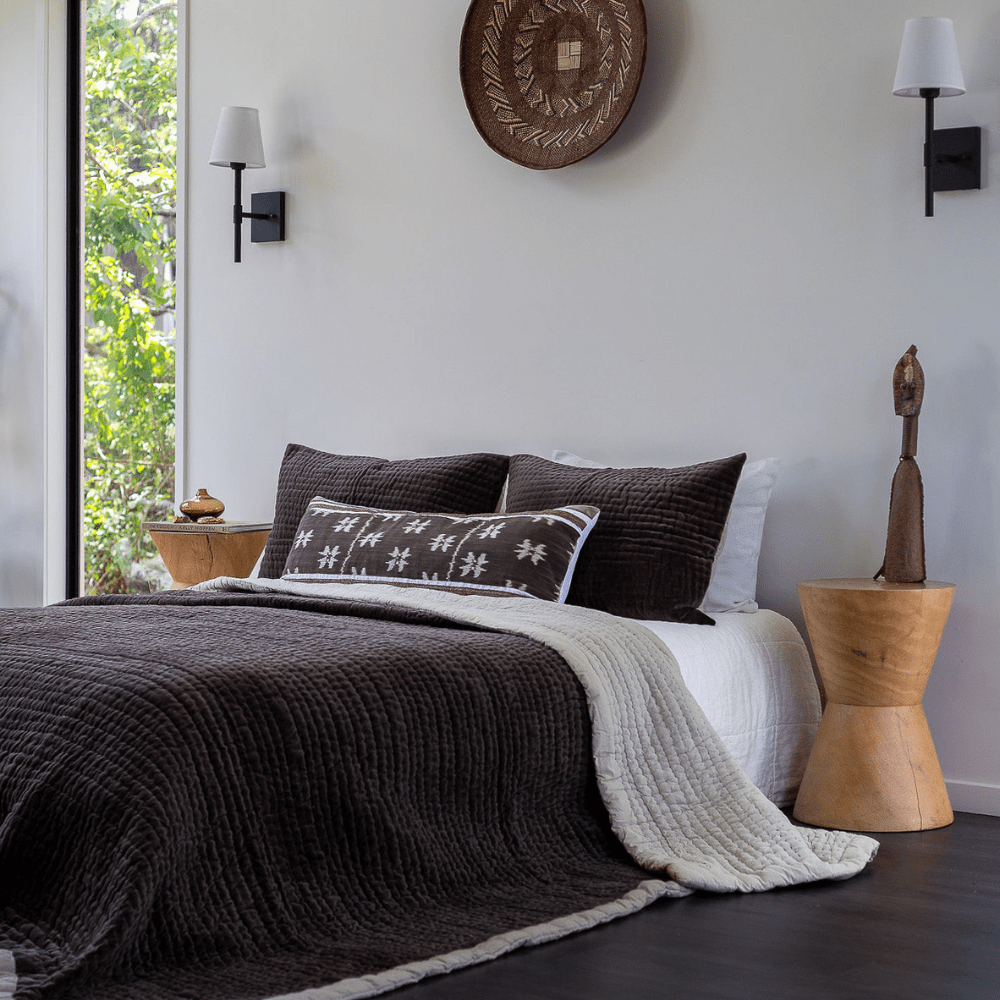 Bandhini - Design House Lounge Cushion Kilim Raffia Chocolate Long Lumbar Cushion 35 x 90cm