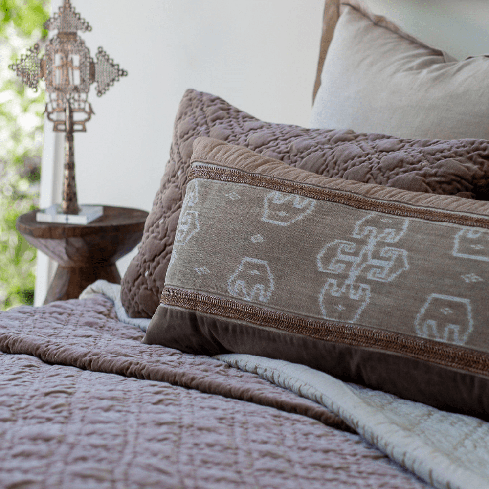 Bandhini - Design House Lounge Cushion Kilim Raffia Mocha Long Lumbar Cushion 35 x 90cm