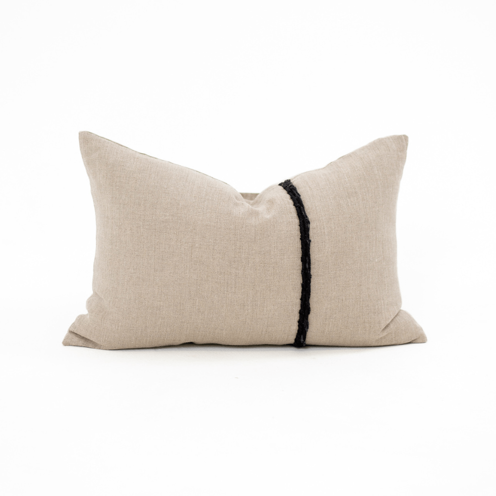 Bandhini Design House Lounge Cushion Linen Black Rope Natural Lumbar Cushion 35 x 53cm