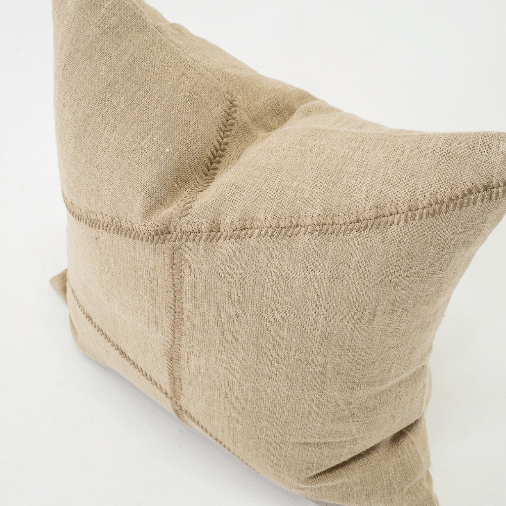 Bandhini Design House Lounge Cushion Linen Lace Curves Stitch Natural Lounge Cushion 55 x 55cm
