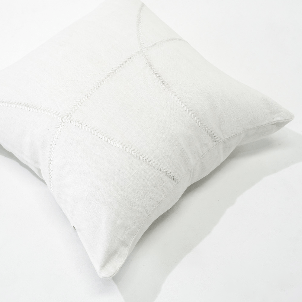 Bandhini Design House Lounge Cushion Linen Lace Curves Stitch White Lounge Cushion 55 x 55cm