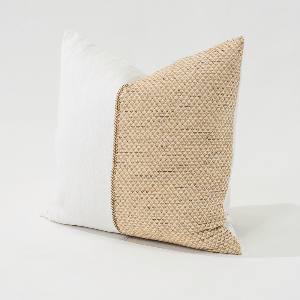 Bandhini Design House Lounge Cushion Linen Lace Stitch Pyramid Natural Lounge Cushion 55 x 55cm