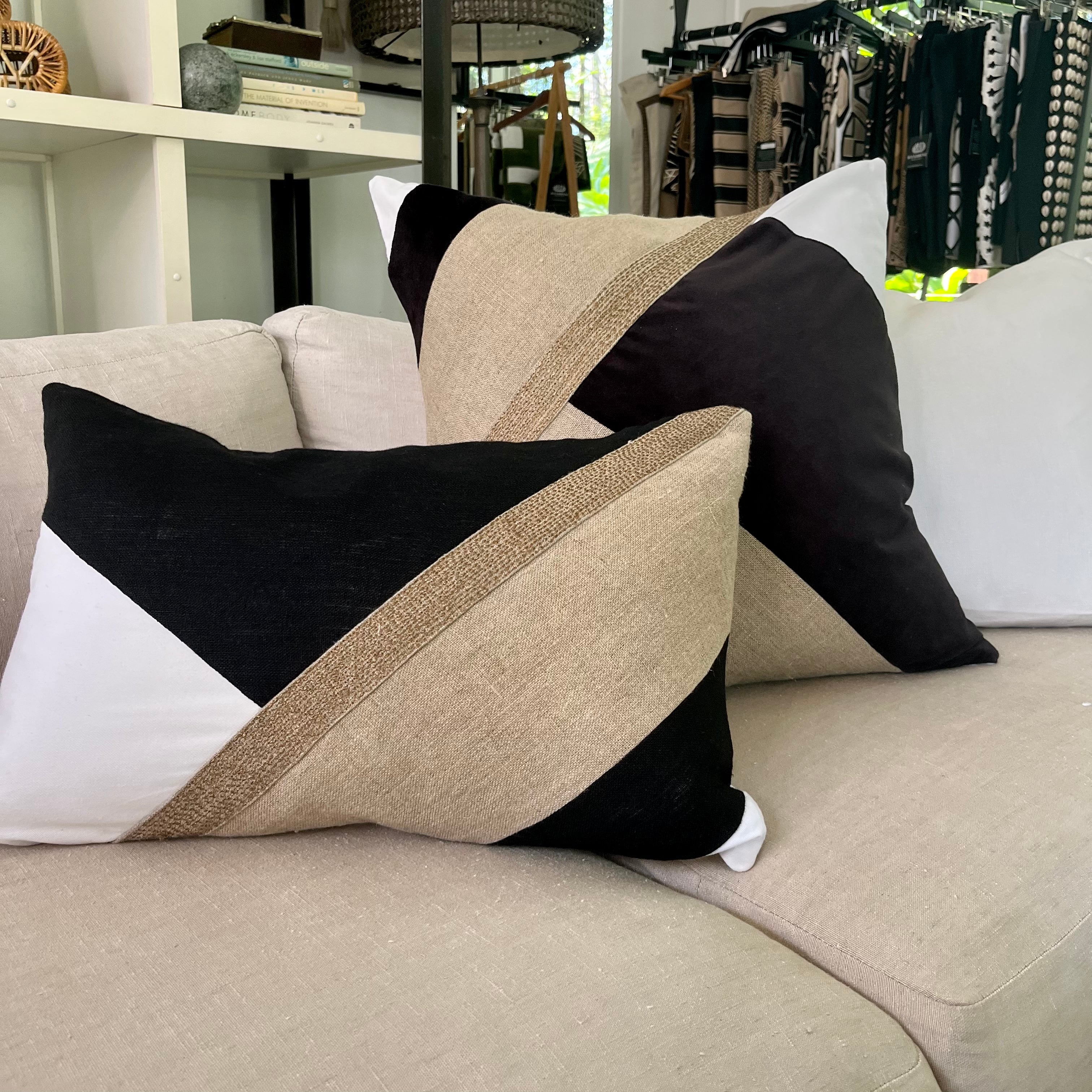 Bandhini Design House Lounge Cushion Linen Modern Stitch Lumbar Cushion 35 x 53cm