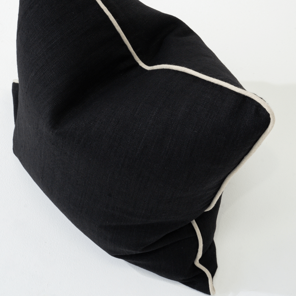 Bandhini Design House Lounge Cushion Linen Piped Black & Natural Lounge Cushion 55 x 55cm