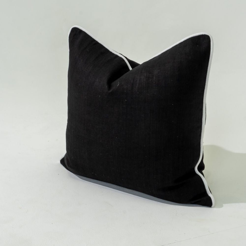 Bandhini Design House Lounge Cushion Linen Piped Black & White Lounge Cushion 55 x 55cm