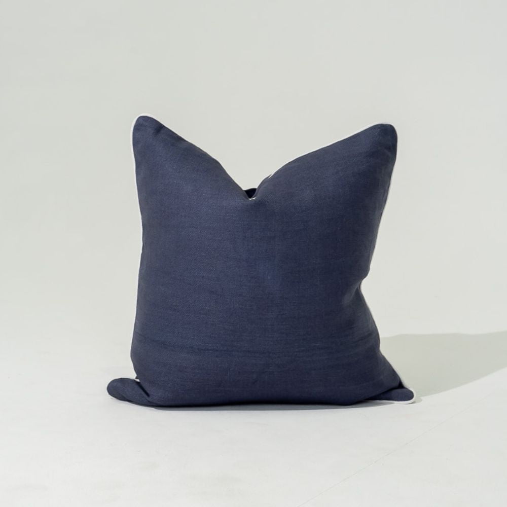 Bandhini Design House Lounge Cushion Linen Piped Navy & White Lounge Cushion 55 x 55cm