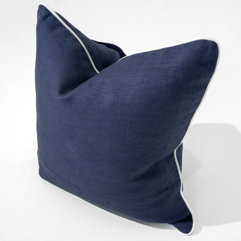 Bandhini Design House Lounge Cushion Linen Piped Navy & White Lounge Cushion 55 x 55cm