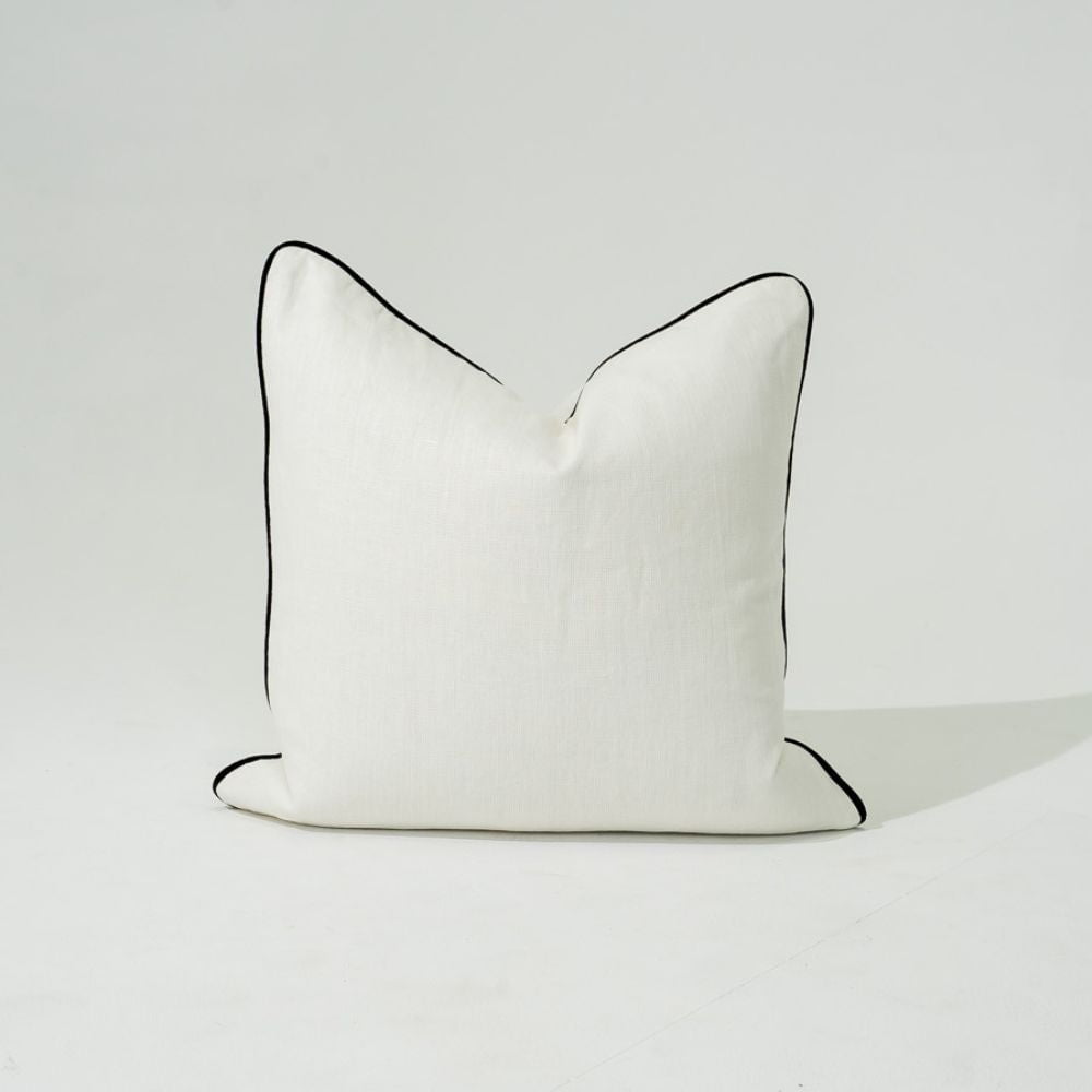 Bandhini Design House Lounge Cushion Linen Piped White & Black Lounge Cushion 55 x 55cm