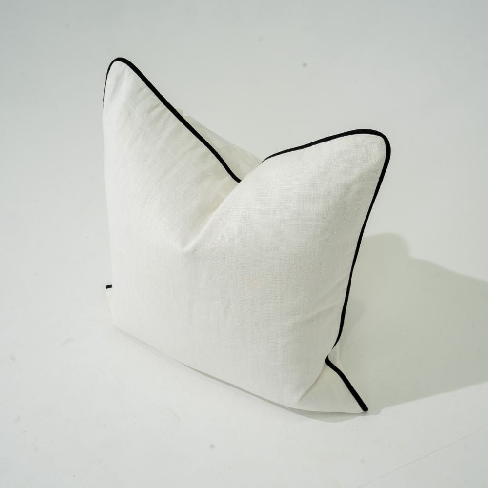Bandhini Design House Lounge Cushion Linen Piped White & Black Lounge Cushion 55 x 55cm